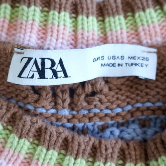 Zara Multi-Colored Crochet Knit Sweater Vest w/ Striped Trim - Size S - Picture 3 of 6